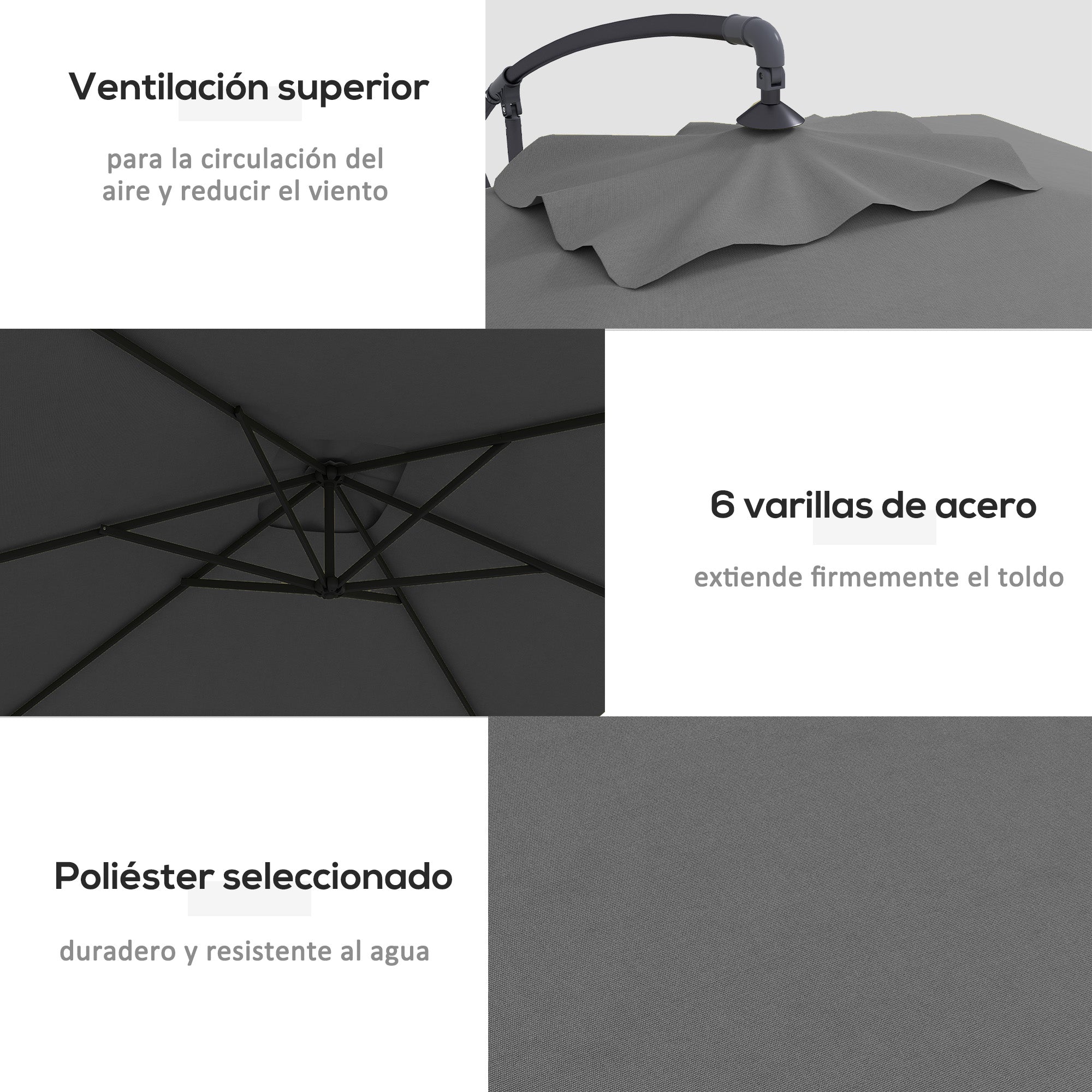 294x193 cm Eccentric Parasol Garden Umbrella with Cross Base and Crank Waterproof UV Protection Umbrella for Terrace Patio Dark Gray