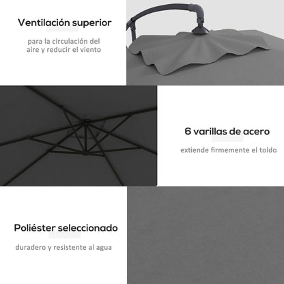 294x193 cm Eccentric Parasol Garden Umbrella with Cross Base and Crank Waterproof UV Protection Umbrella for Terrace Patio Dark Gray