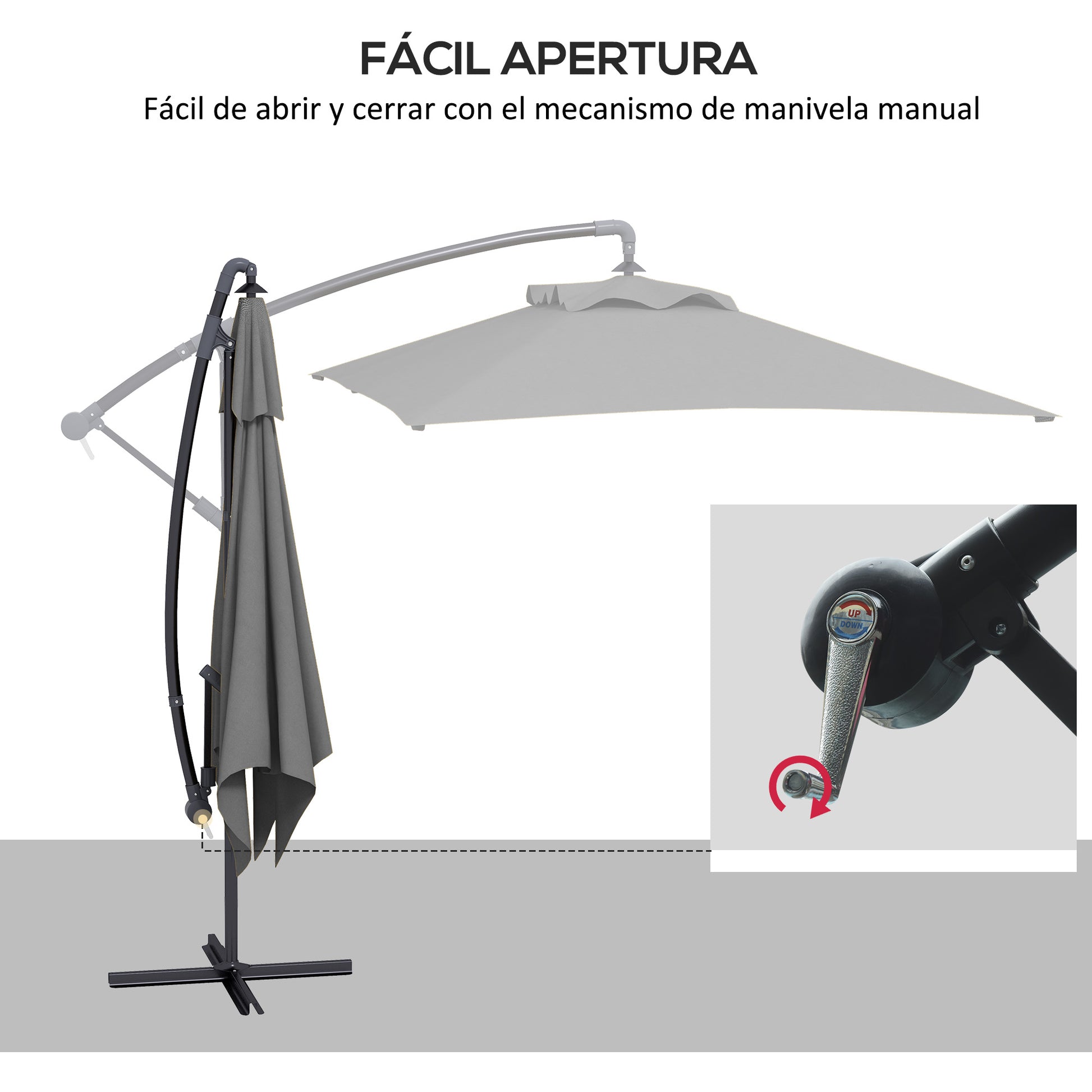 294x193 cm Eccentric Parasol Garden Umbrella with Cross Base and Crank Waterproof UV Protection Umbrella for Terrace Patio Dark Gray