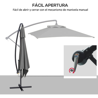 294x193 cm Eccentric Parasol Garden Umbrella with Cross Base and Crank Waterproof UV Protection Umbrella for Terrace Patio Dark Gray