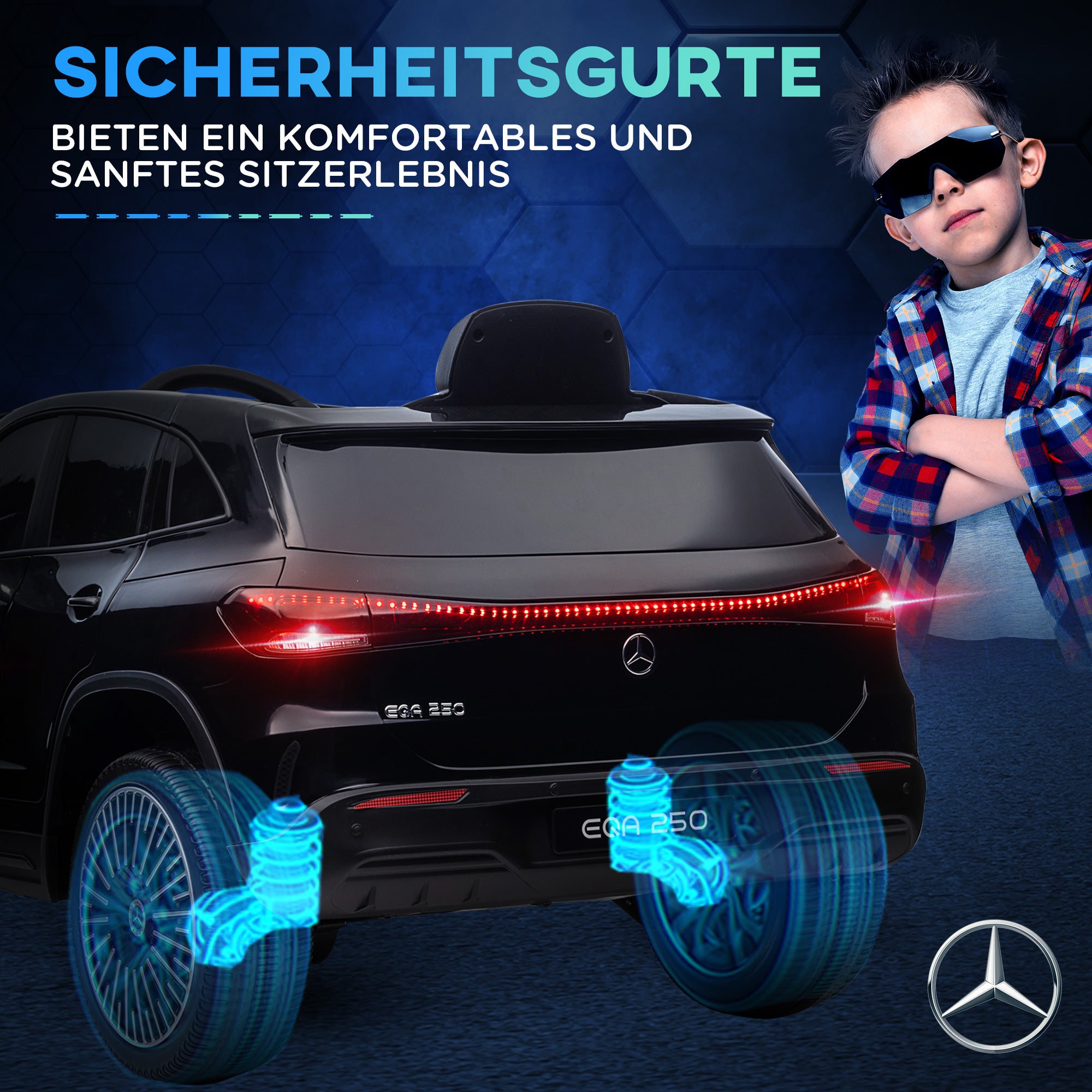 Kids Electric Car 12V Mercedes-Benz EQA Electric Vehicle with Remote Control, Kids Car with MP3 Player, Headlights, Portable Battery, 3-8 km/h, for Kids Ages 3-8, Black