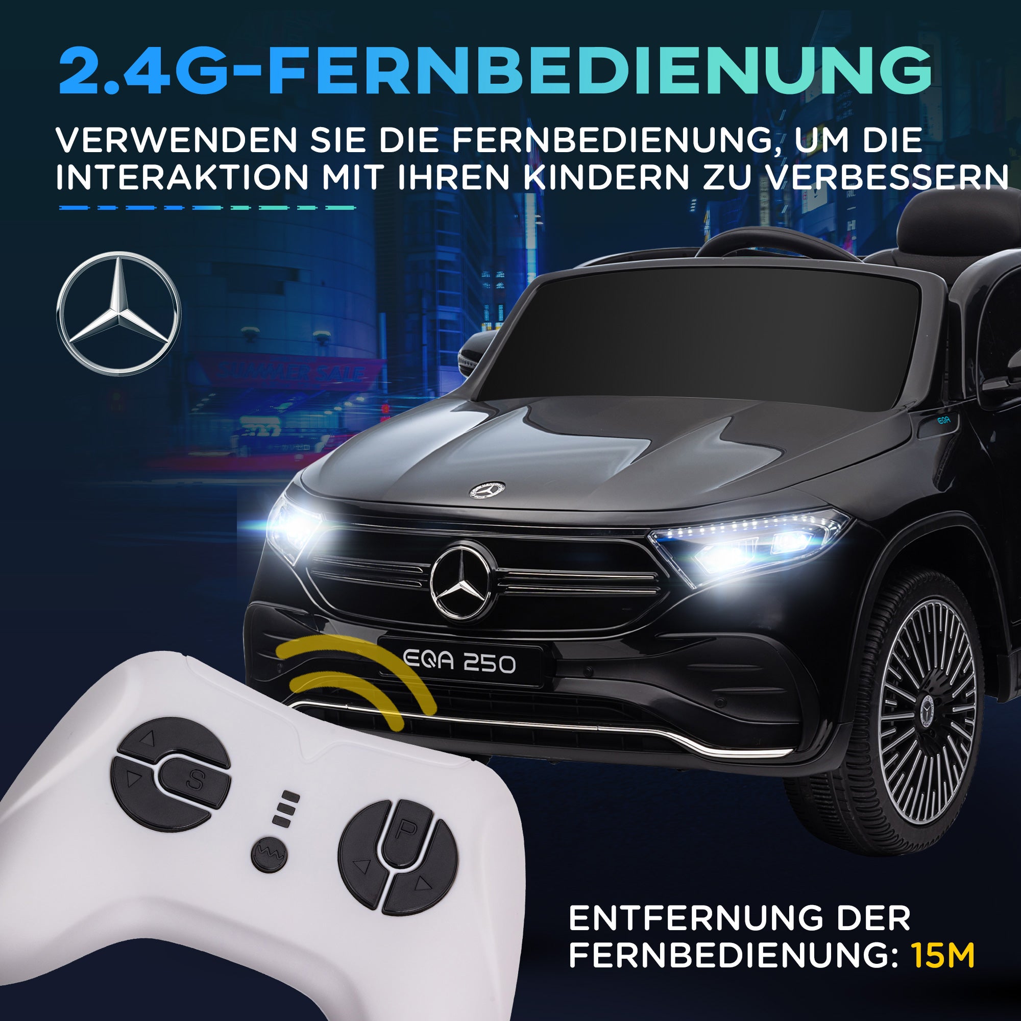 Kids Electric Car 12V Mercedes-Benz EQA Electric Vehicle with Remote Control, Kids Car with MP3 Player, Headlights, Portable Battery, 3-8 km/h, for Kids Ages 3-8, Black