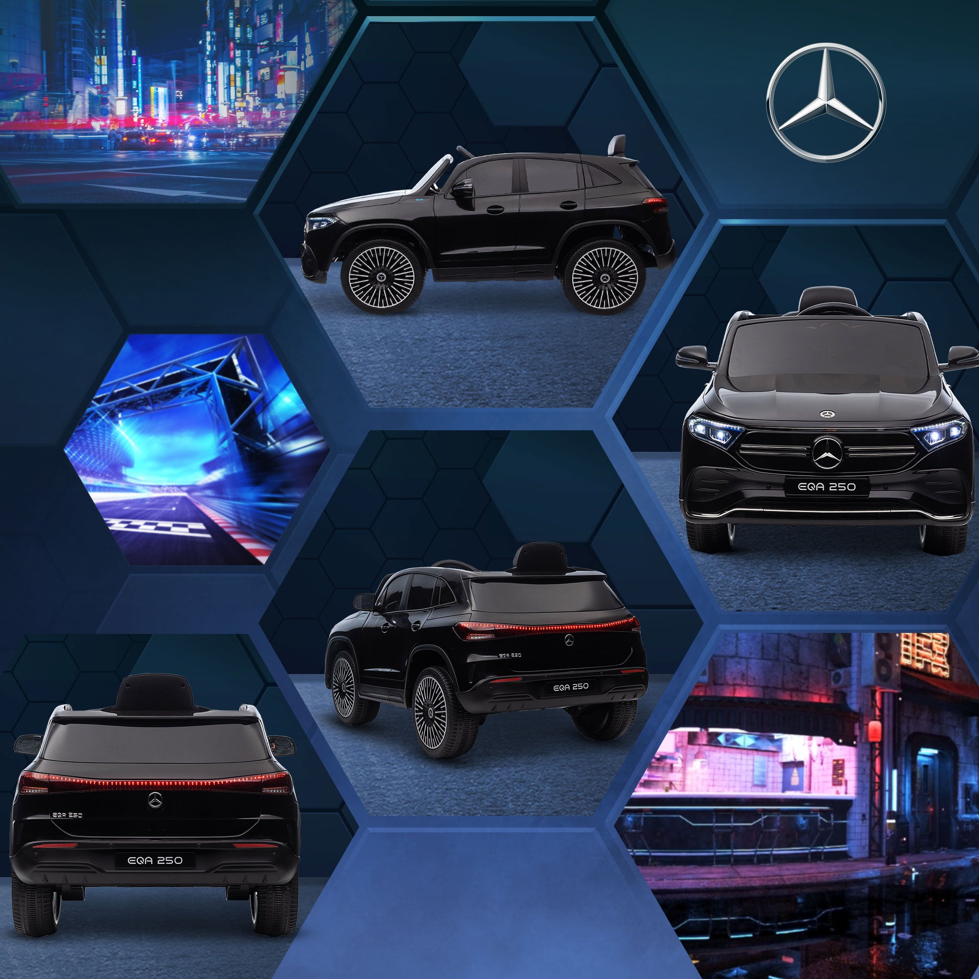 Kids Electric Car 12V Mercedes-Benz EQA Electric Vehicle with Remote Control, Kids Car with MP3 Player, Headlights, Portable Battery, 3-8 km/h, for Kids Ages 3-8, Black