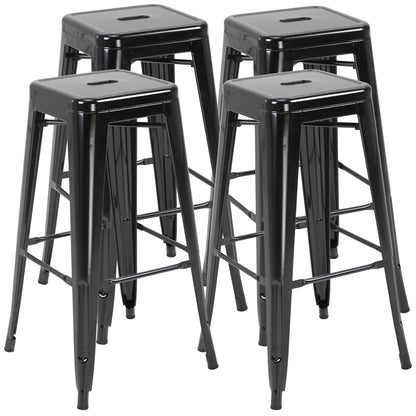 Set of 4 Stackable Bar Stools Industrial Bar Chairs with Footrest Seat Height 76 cm Black Metal