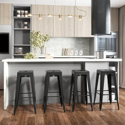 Set of 4 Stackable Bar Stools Industrial Bar Chairs with Footrest Seat Height 76 cm Black Metal