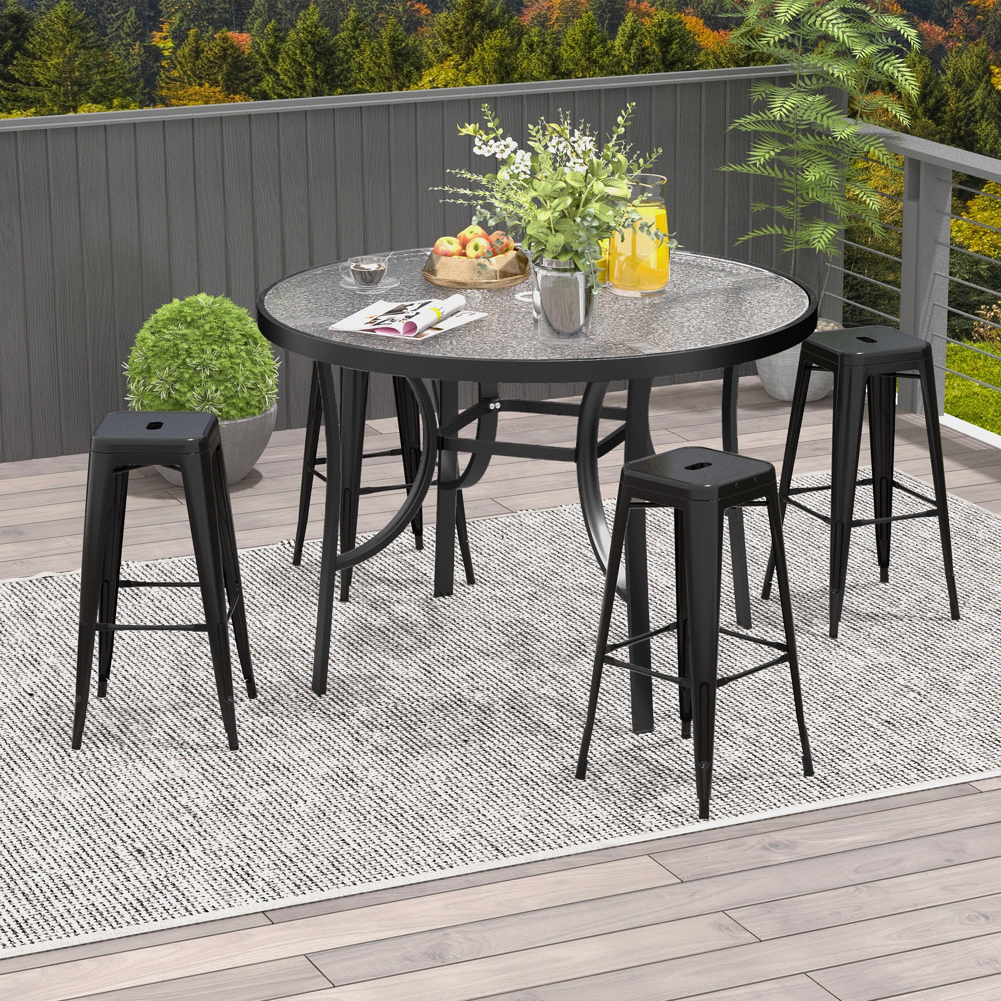 Set of 4 Stackable Bar Stools Industrial Bar Chairs with Footrest Seat Height 76 cm Black Metal