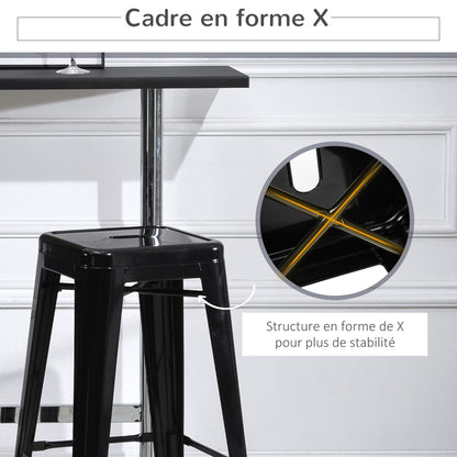 Set of 4 Stackable Bar Stools Industrial Bar Chairs with Footrest Seat Height 76 cm Black Metal