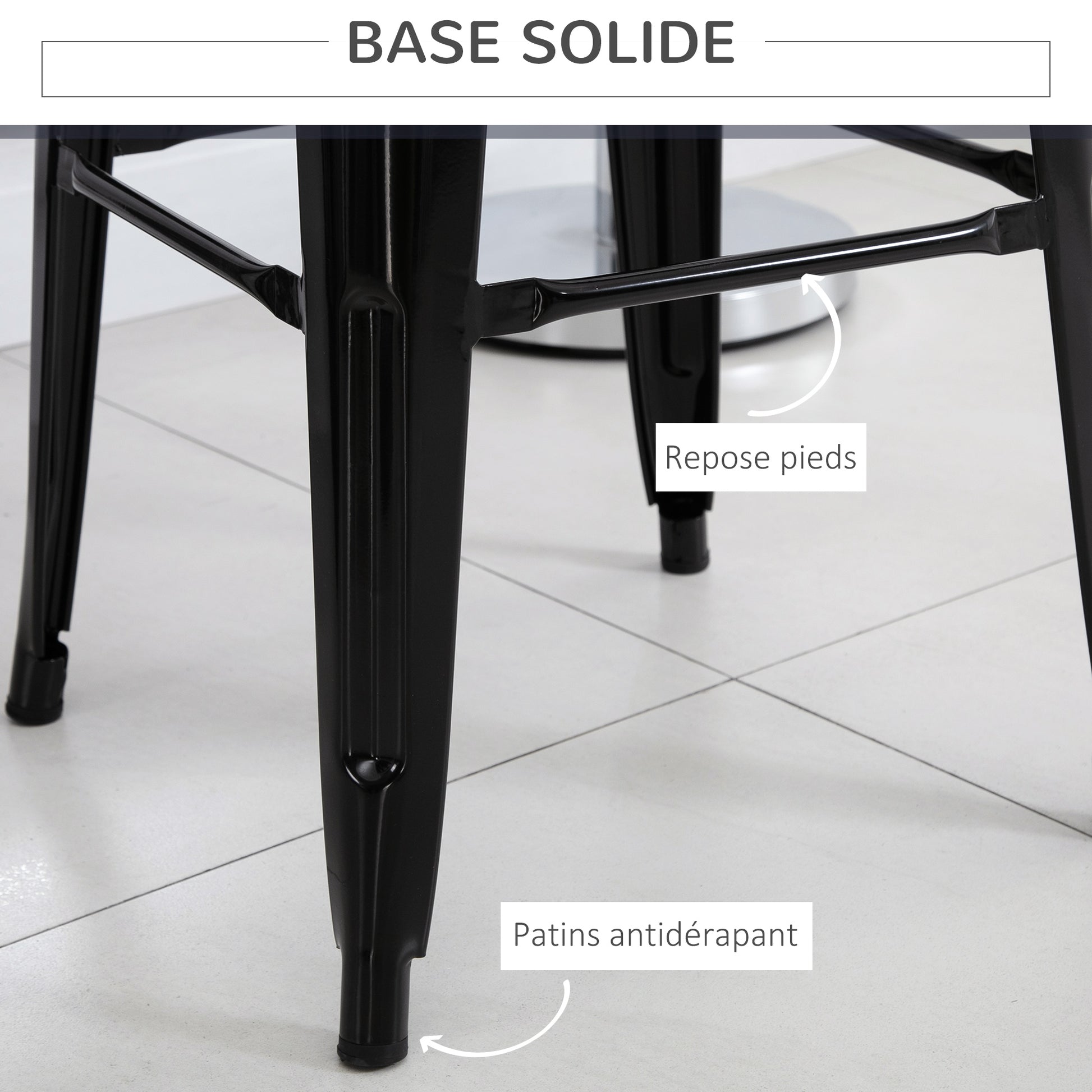 Set of 4 Stackable Bar Stools Industrial Bar Chairs with Footrest Seat Height 76 cm Black Metal
