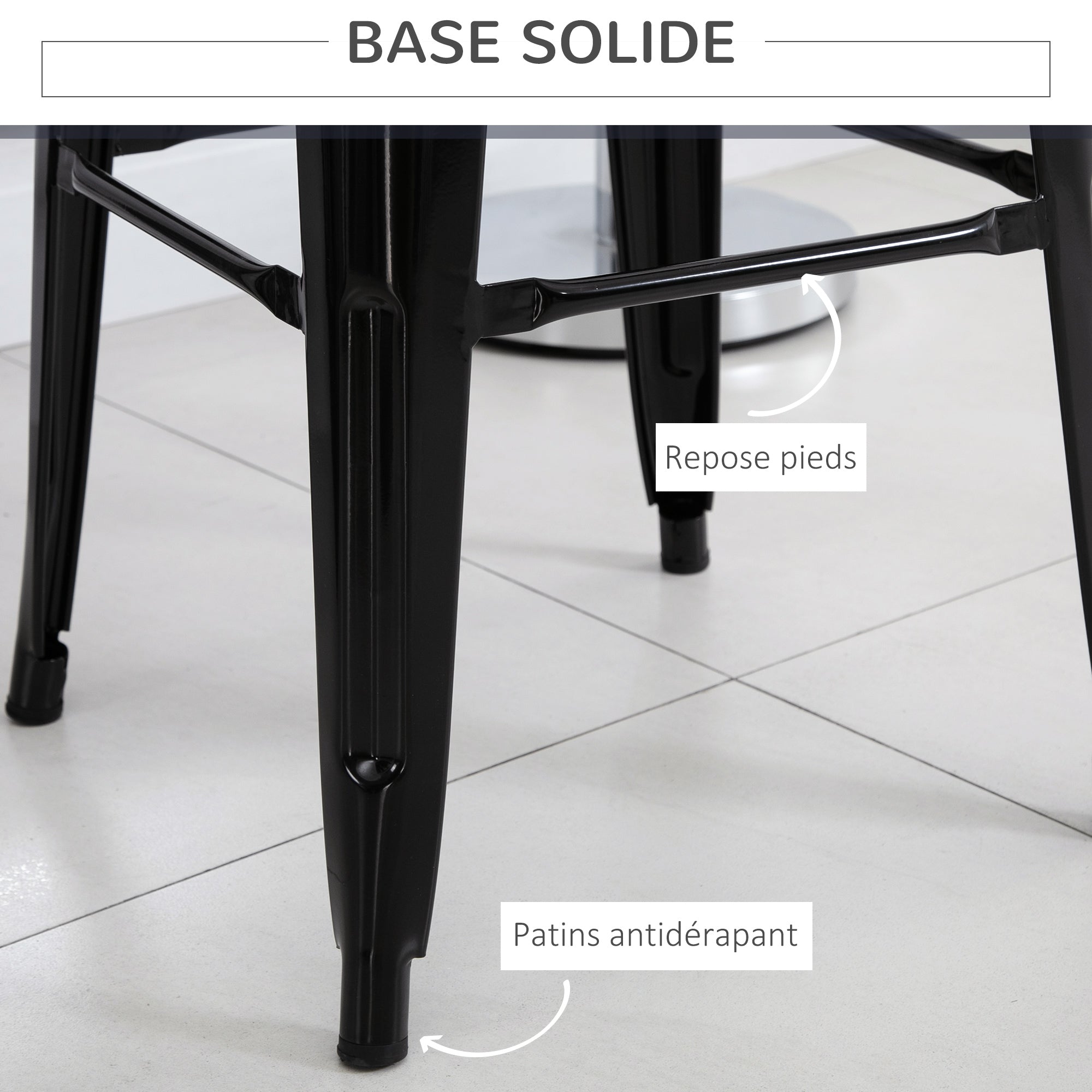 Set of 4 Stackable Bar Stools Industrial Bar Chairs with Footrest Seat Height 76 cm Black Metal