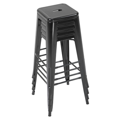 Set of 4 Stackable Bar Stools Industrial Bar Chairs with Footrest Seat Height 76 cm Black Metal
