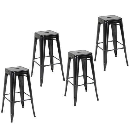 Set of 4 Stackable Bar Stools Industrial Bar Chairs with Footrest Seat Height 76 cm Black Metal