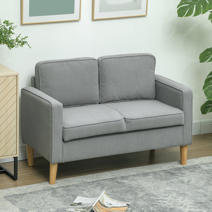 Sofa 2 Seater Small Couch with Armrest, Storage Space, Modern Upholstered Sofa with Corduroy Look, Wooden Legs, Pillows, Lounge Sofa for Living Room, Bedroom, 117 x 63 x 79 cm, Light Gray