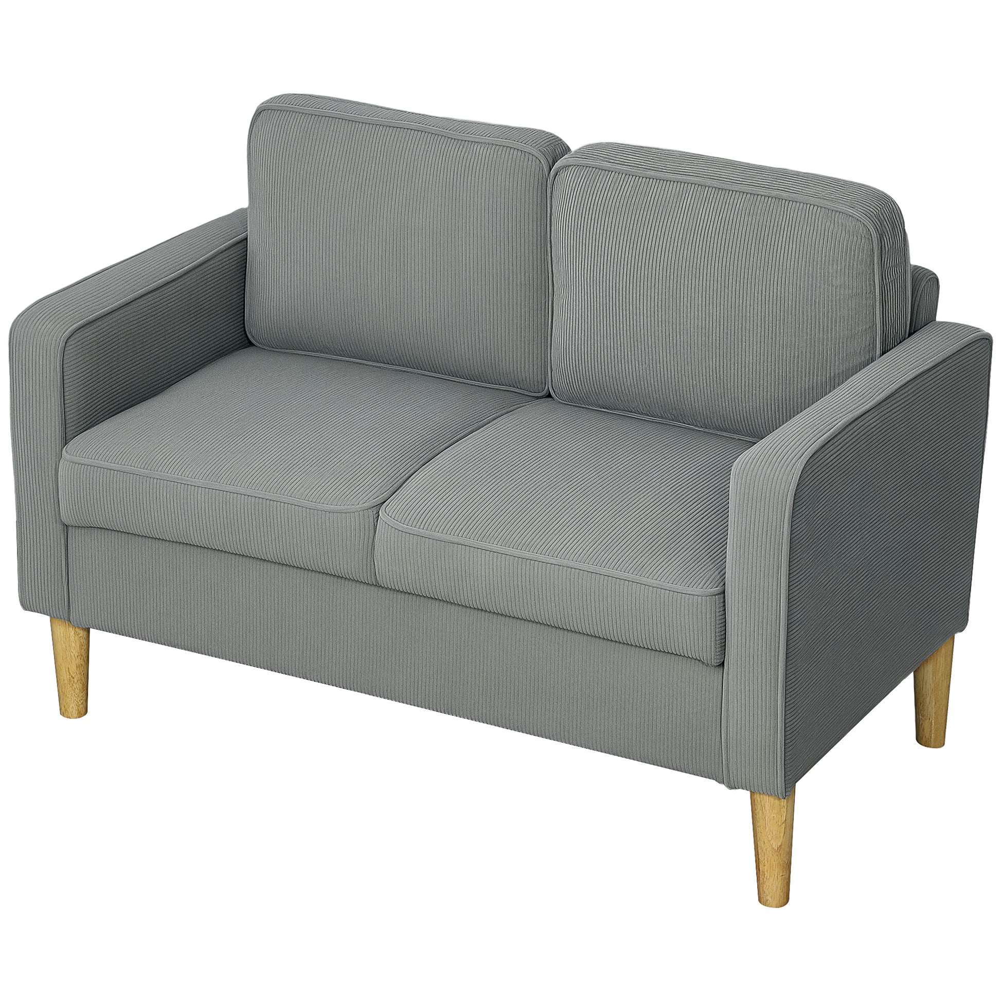 Sofa 2 Seater Small Couch with Armrest, Storage Space, Modern Upholstered Sofa with Corduroy Look, Wooden Legs, Pillows, Lounge Sofa for Living Room, Bedroom, 117 x 63 x 79 cm, Light Gray
