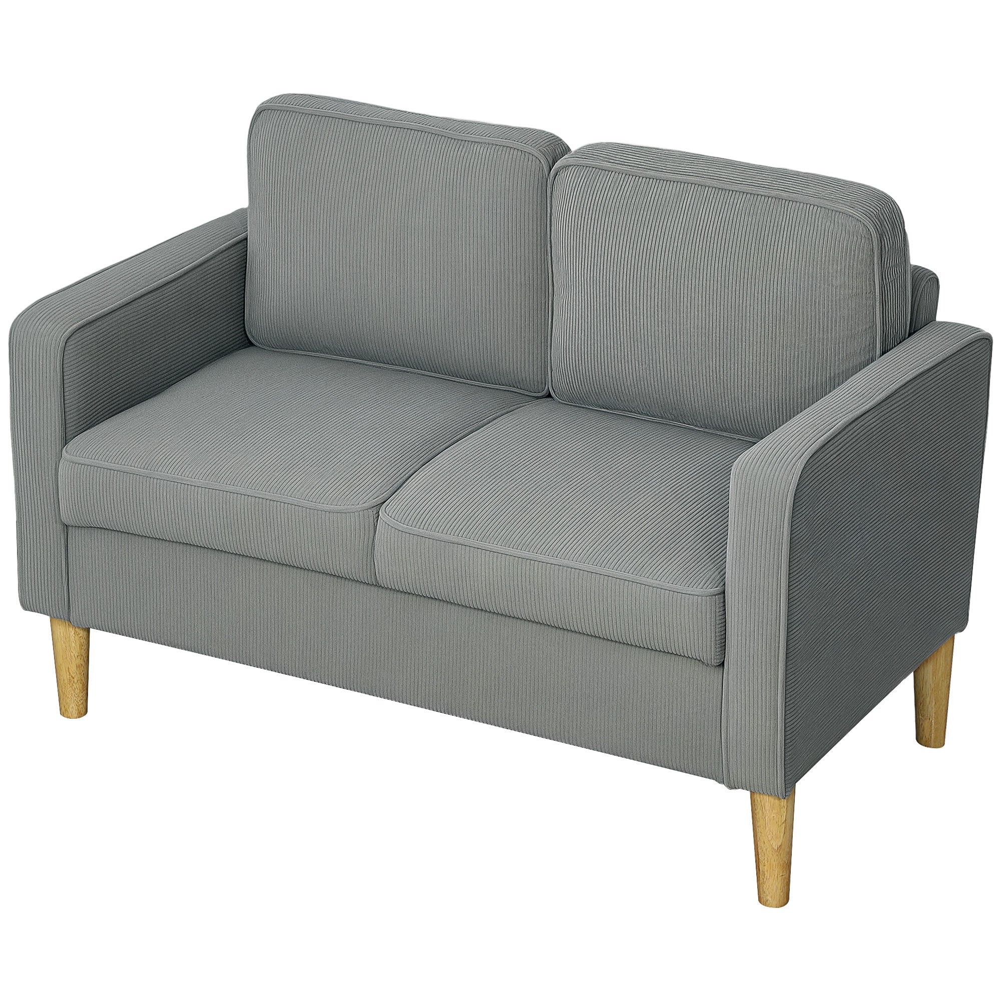 Sofa 2 Seater Small Couch with Armrest, Storage Space, Modern Upholstered Sofa with Corduroy Look, Wooden Legs, Pillows, Lounge Sofa for Living Room, Bedroom, 117 x 63 x 79 cm, Light Gray