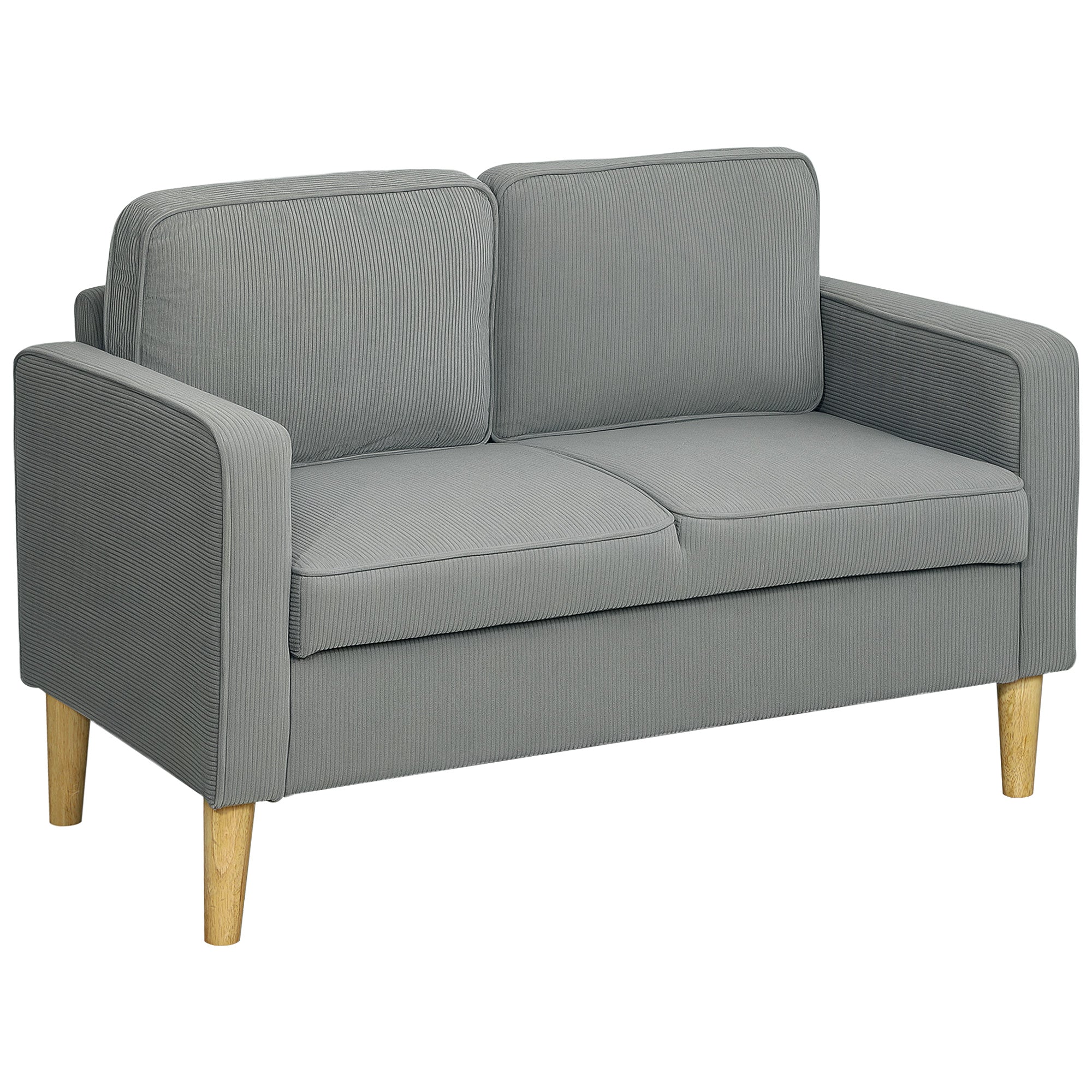 Sofa 2 Seater Small Couch with Armrest, Storage Space, Modern Upholstered Sofa with Corduroy Look, Wooden Legs, Pillows, Lounge Sofa for Living Room, Bedroom, 117 x 63 x 79 cm, Light Gray