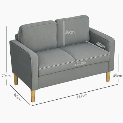 Sofa 2 Seater Small Couch with Armrest, Storage Space, Modern Upholstered Sofa with Corduroy Look, Wooden Legs, Pillows, Lounge Sofa for Living Room, Bedroom, 117 x 63 x 79 cm, Light Gray