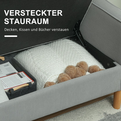 Sofa 2 Seater Small Couch with Armrest, Storage Space, Modern Upholstered Sofa with Corduroy Look, Wooden Legs, Pillows, Lounge Sofa for Living Room, Bedroom, 117 x 63 x 79 cm, Light Gray