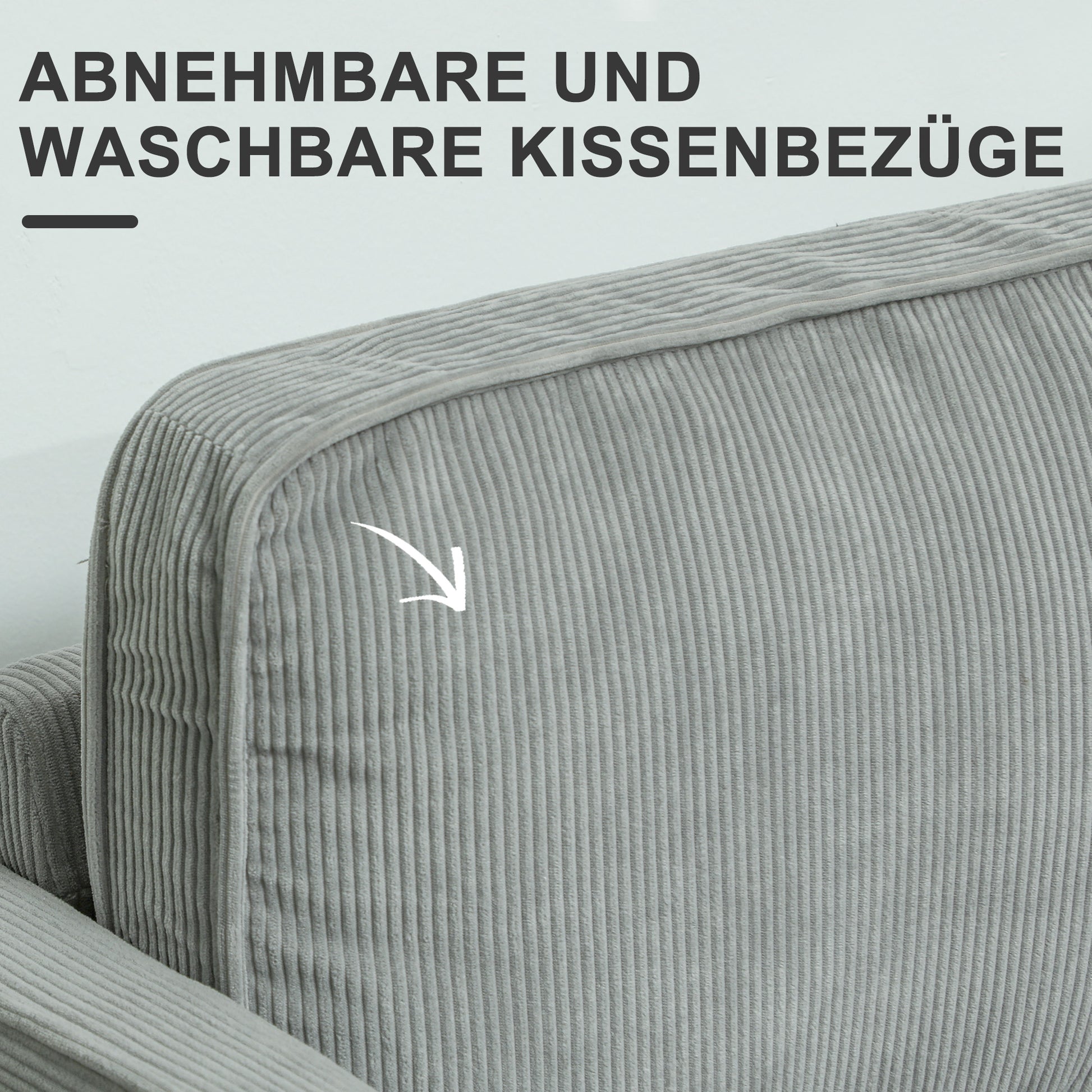 Sofa 2 Seater Small Couch with Armrest, Storage Space, Modern Upholstered Sofa with Corduroy Look, Wooden Legs, Pillows, Lounge Sofa for Living Room, Bedroom, 117 x 63 x 79 cm, Light Gray