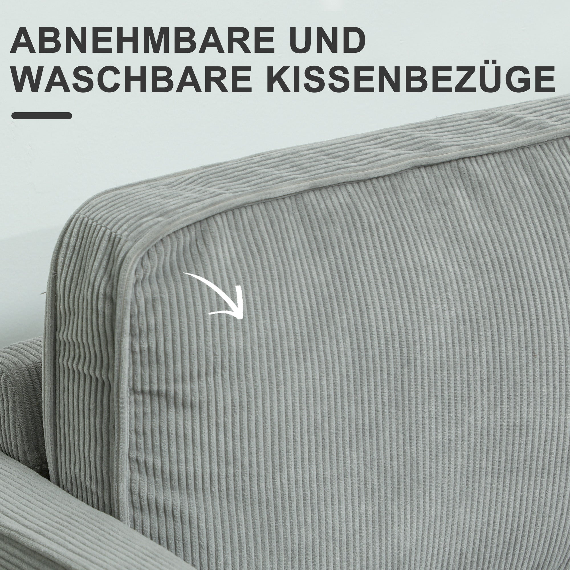 Sofa 2 Seater Small Couch with Armrest, Storage Space, Modern Upholstered Sofa with Corduroy Look, Wooden Legs, Pillows, Lounge Sofa for Living Room, Bedroom, 117 x 63 x 79 cm, Light Gray