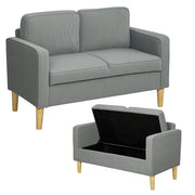 Sofa 2 Seater Small Couch with Armrest, Storage Space, Modern Upholstered Sofa with Corduroy Look, Wooden Legs, Pillows, Lounge Sofa for Living Room, Bedroom, 117 x 63 x 79 cm, Light Gray