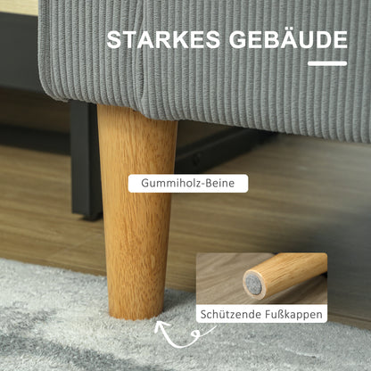 Sofa 2 Seater Small Couch with Armrest, Storage Space, Modern Upholstered Sofa with Corduroy Look, Wooden Legs, Pillows, Lounge Sofa for Living Room, Bedroom, 117 x 63 x 79 cm, Light Gray