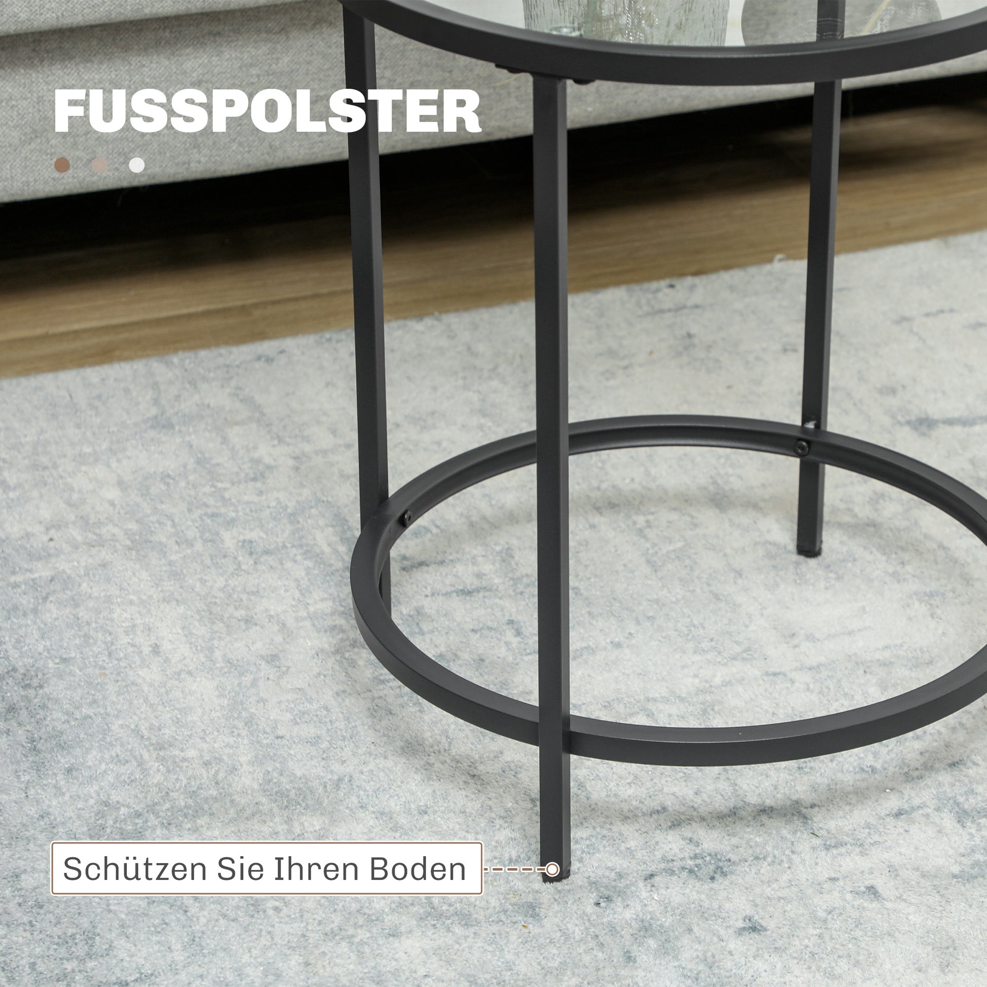Side Table Round Coffee Table with Glass Tabletop, Metal Frame, End Table, Nightstand for Living Room, Bedroom, Black, Ø48 x 54.7 cm