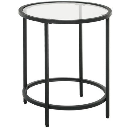 Side Table Round Coffee Table with Glass Tabletop, Metal Frame, End Table, Nightstand for Living Room, Bedroom, Black, Ø48 x 54.7 cm