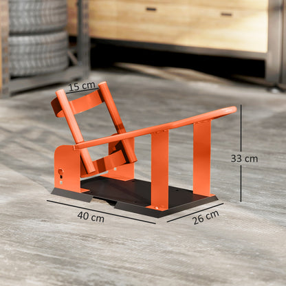 Motorcycle Front Wheel Chock, Adjustable for 15–21 in Wheels, Fits 3–8 in Tire Width, 1,800 lb Capacity, Steel Mounting Stand, Orange