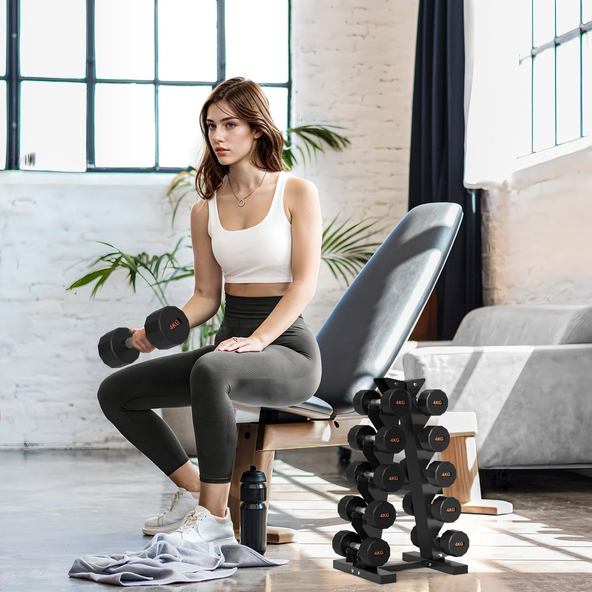 SPORTNOW Dumbbell Rack, Dumbbell Stand for 10 Dumbbells, Dumbbell Rack with 5 Levels, Dumbbell Tree with Steel Frame, Dumbbell Stand up to 100 kg Load Capacity Squat Rack Dumbbell Stand