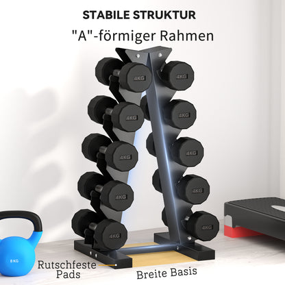 SPORTNOW Dumbbell Rack, Dumbbell Stand for 10 Dumbbells, Dumbbell Rack with 5 Levels, Dumbbell Tree with Steel Frame, Dumbbell Stand up to 100 kg Load Capacity Squat Rack Dumbbell Stand
