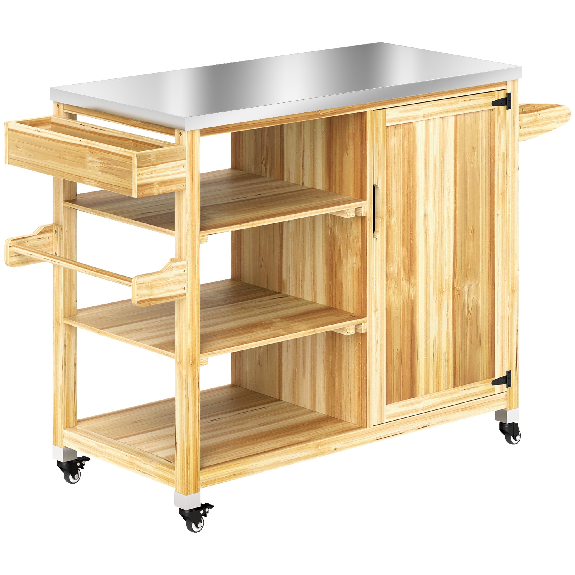 Grill Cart 6-Tier Serving Cart with Work Surface Towel Rack, BBQ Grill Table with Wood, Grill Side Table, Outdoor Trolley, Charcoal Grill for Garden, Patio 134.5x50x91.5cm Natural Wood