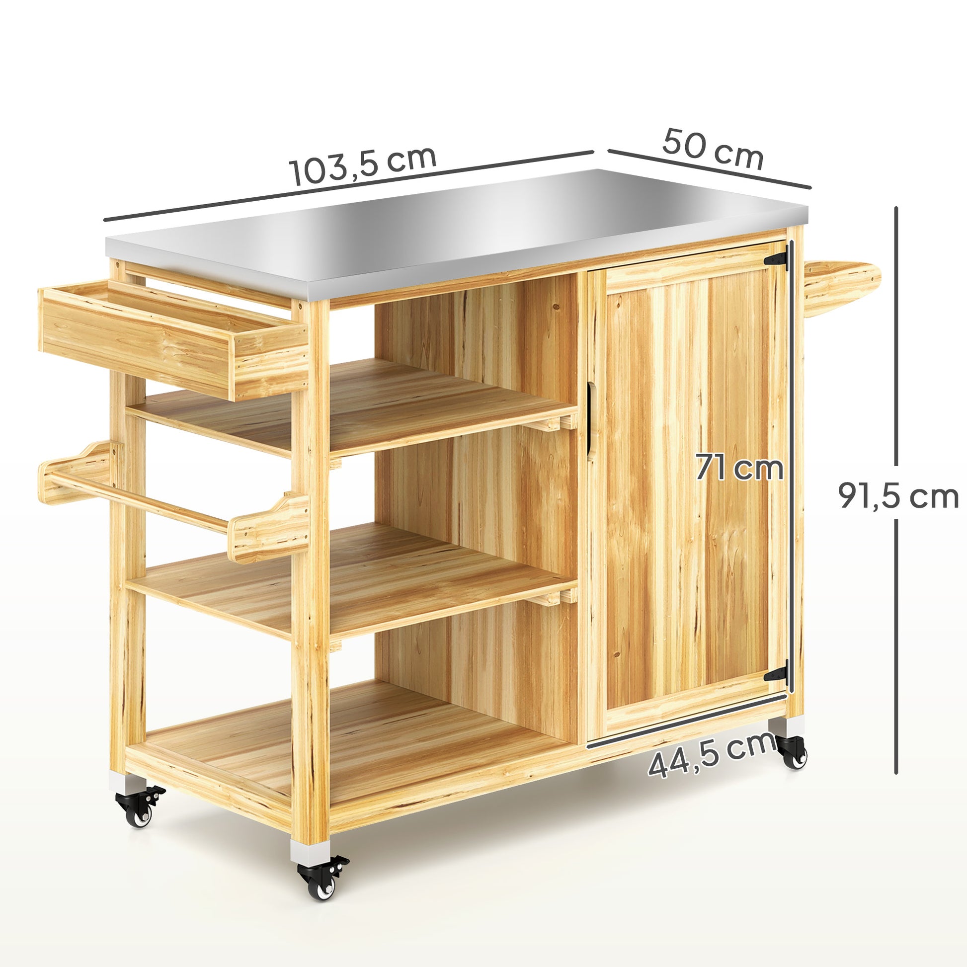 Grill Cart 6-Tier Serving Cart with Work Surface Towel Rack, BBQ Grill Table with Wood, Grill Side Table, Outdoor Trolley, Charcoal Grill for Garden, Patio 134.5x50x91.5cm Natural Wood