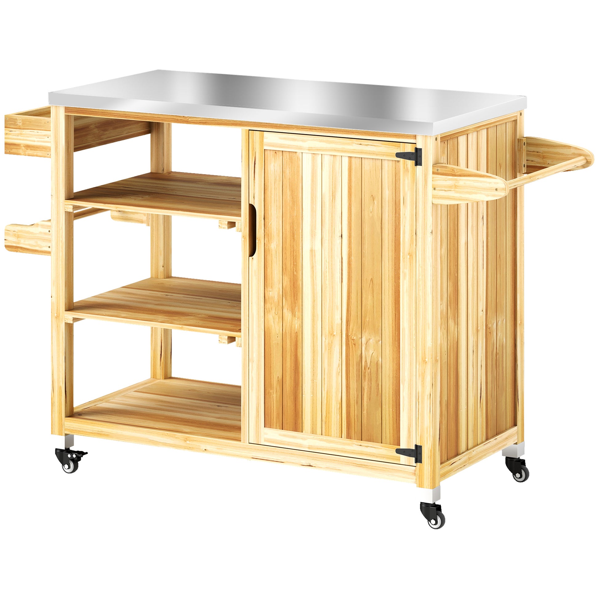 Grill Cart 6-Tier Serving Cart with Work Surface Towel Rack, BBQ Grill Table with Wood, Grill Side Table, Outdoor Trolley, Charcoal Grill for Garden, Patio 134.5x50x91.5cm Natural Wood
