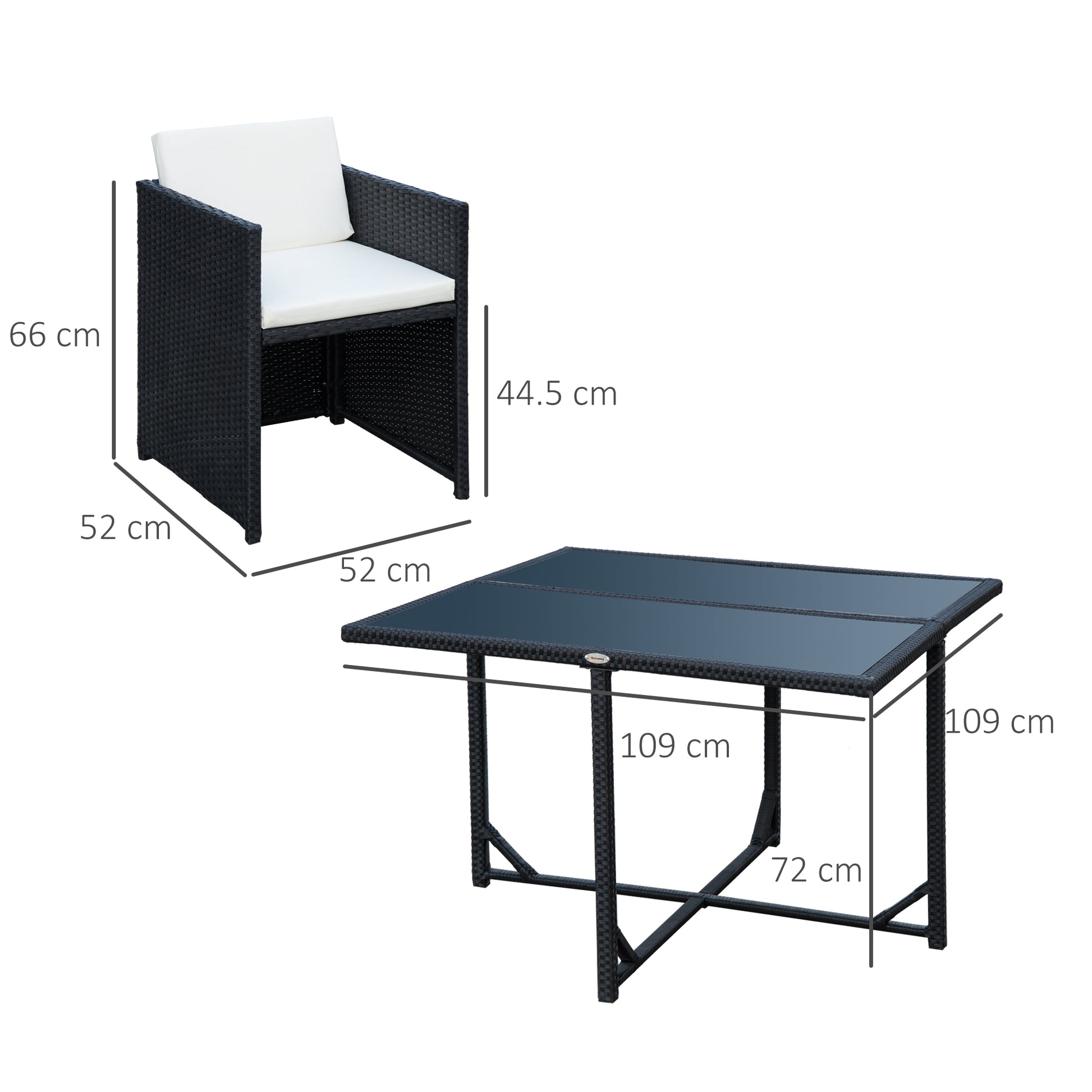 5-Piece Garden Furniture Set Dining Table with 4 Chairs with Combining Cushions, Rectangle, Black, 109x109x72 cm
