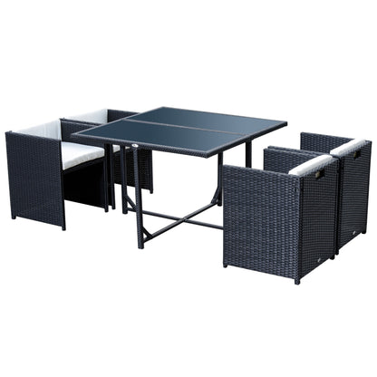 5-Piece Garden Furniture Set Dining Table with 4 Chairs with Combining Cushions, Rectangle, Black, 109x109x72 cm