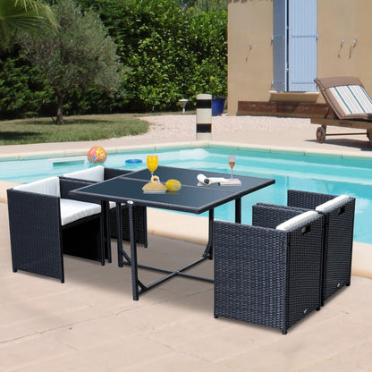 5-Piece Garden Furniture Set Dining Table with 4 Chairs with Combining Cushions, Rectangle, Black, 109x109x72 cm