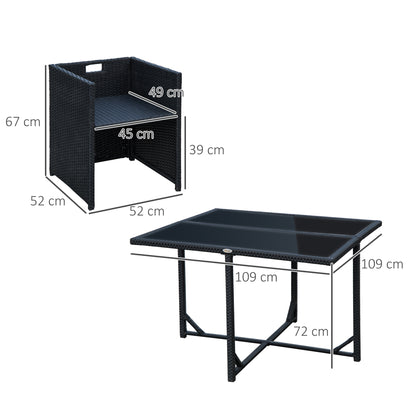 5-Piece Garden Furniture Set Dining Table with 4 Chairs with Combining Cushions, Rectangle, Black, 109x109x72 cm