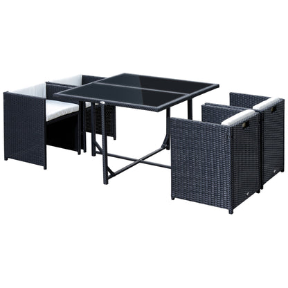 5-Piece Garden Furniture Set Dining Table with 4 Chairs with Combining Cushions, Rectangle, Black, 109x109x72 cm