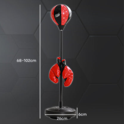 Kids Punching Bag Stand for 5-10 Years Old with Boxing Gloves and Weighted Base, Adjustable Height 68-102 cm, Red