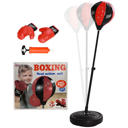 Kids Punching Bag Stand for 5-10 Years Old with Boxing Gloves and Weighted Base, Adjustable Height 68-102 cm, Red