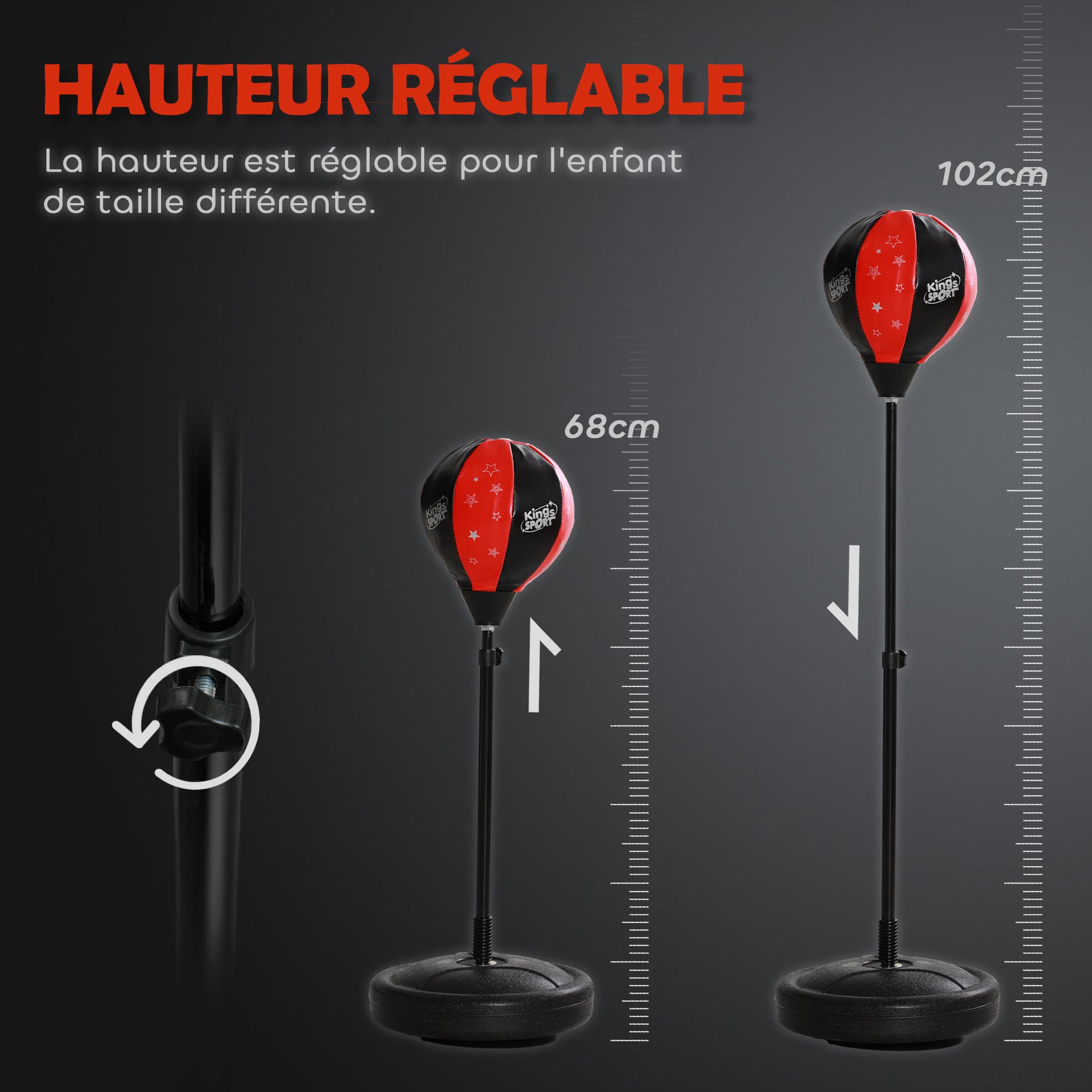 Kids Punching Bag Stand for 5-10 Years Old with Boxing Gloves and Weighted Base, Adjustable Height 68-102 cm, Red