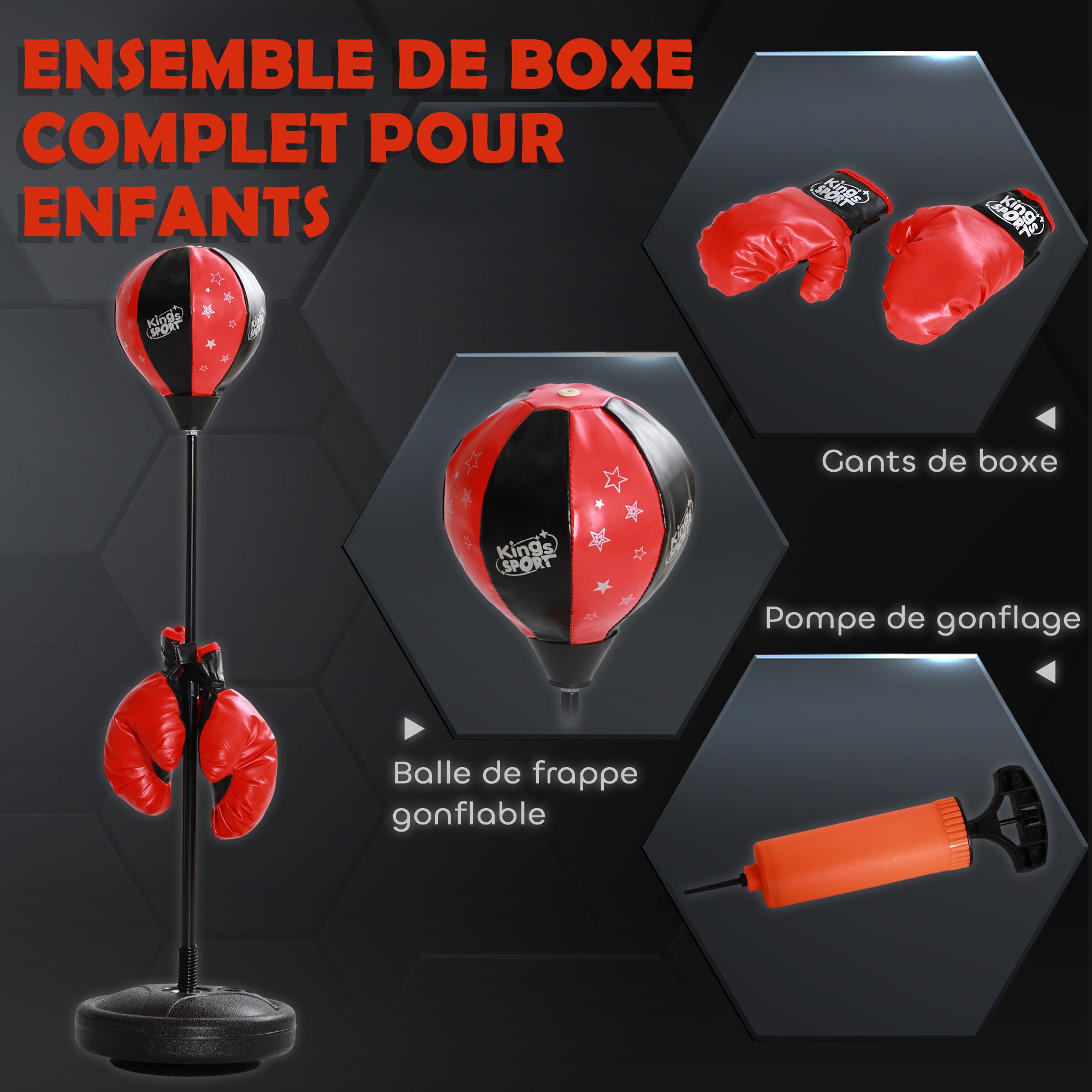 Kids Punching Bag Stand for 5-10 Years Old with Boxing Gloves and Weighted Base, Adjustable Height 68-102 cm, Red