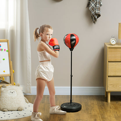 Kids Punching Bag Stand for 5-10 Years Old with Boxing Gloves and Weighted Base, Adjustable Height 68-102 cm, Red
