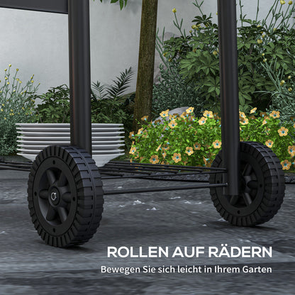 Charcoal Grill Cart with Lid, Shelves Camping Grill with Wheels, Lid, Thermometer, Chimney for Camping Garden Stainless Steel Black