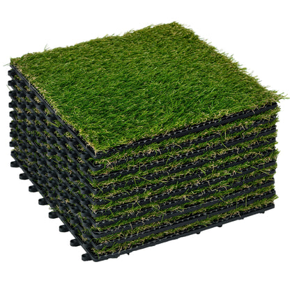 10-Piece Artificial Grass Turf 30x30 cm Lawn Rug with 20 mm Grass Height Anti-UV Synthetic Grass for Garden Patio Balcony Dark Green