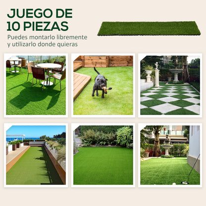 10-Piece Artificial Grass Turf 30x30 cm Lawn Rug with 20 mm Grass Height Anti-UV Synthetic Grass for Garden Patio Balcony Dark Green