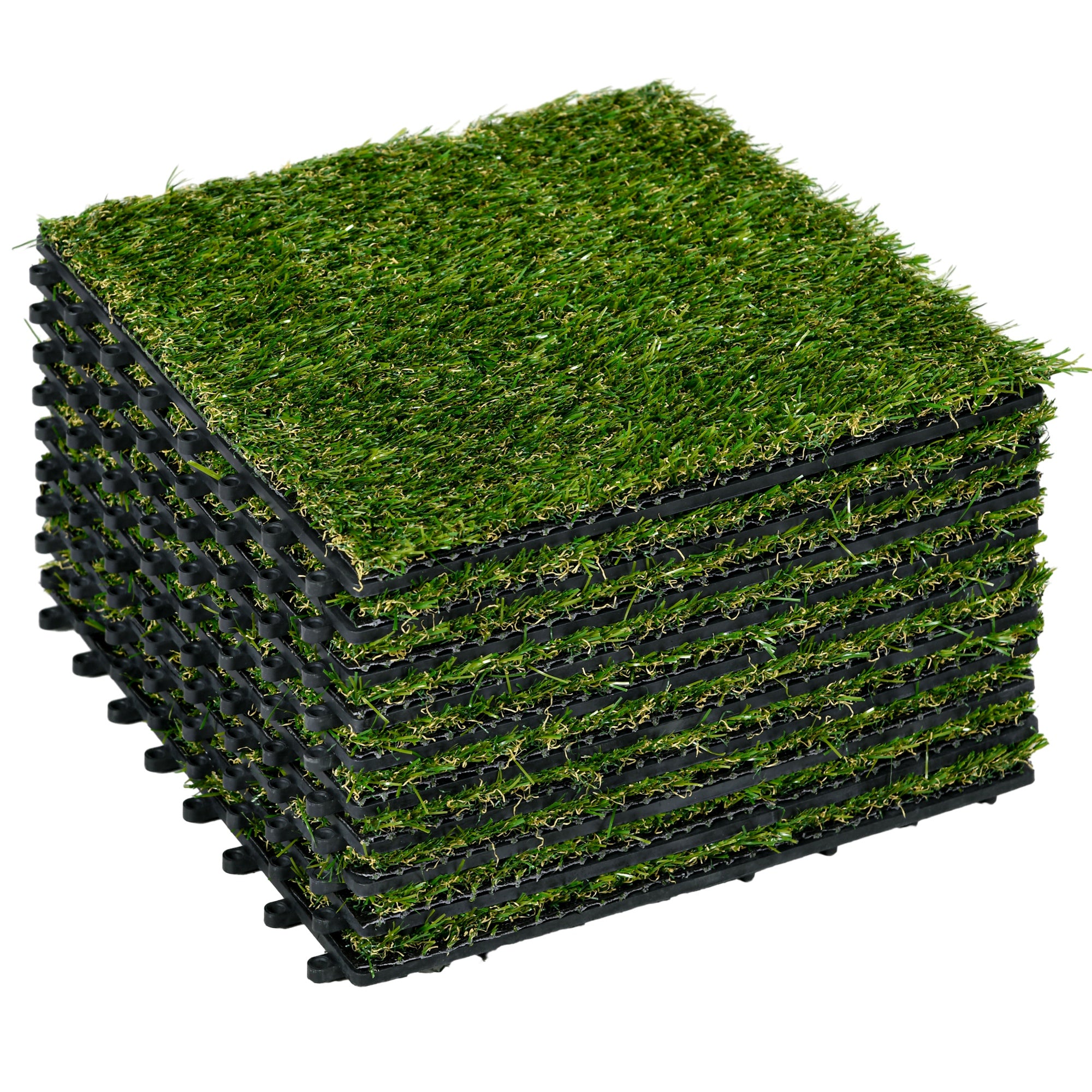 10-Piece Artificial Grass Turf 30x30 cm Lawn Rug with 20 mm Grass Height Anti-UV Synthetic Grass for Garden Patio Balcony Dark Green