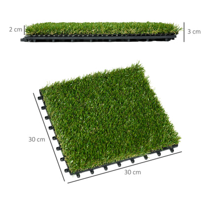 10-Piece Artificial Grass Turf 30x30 cm Lawn Rug with 20 mm Grass Height Anti-UV Synthetic Grass for Garden Patio Balcony Dark Green