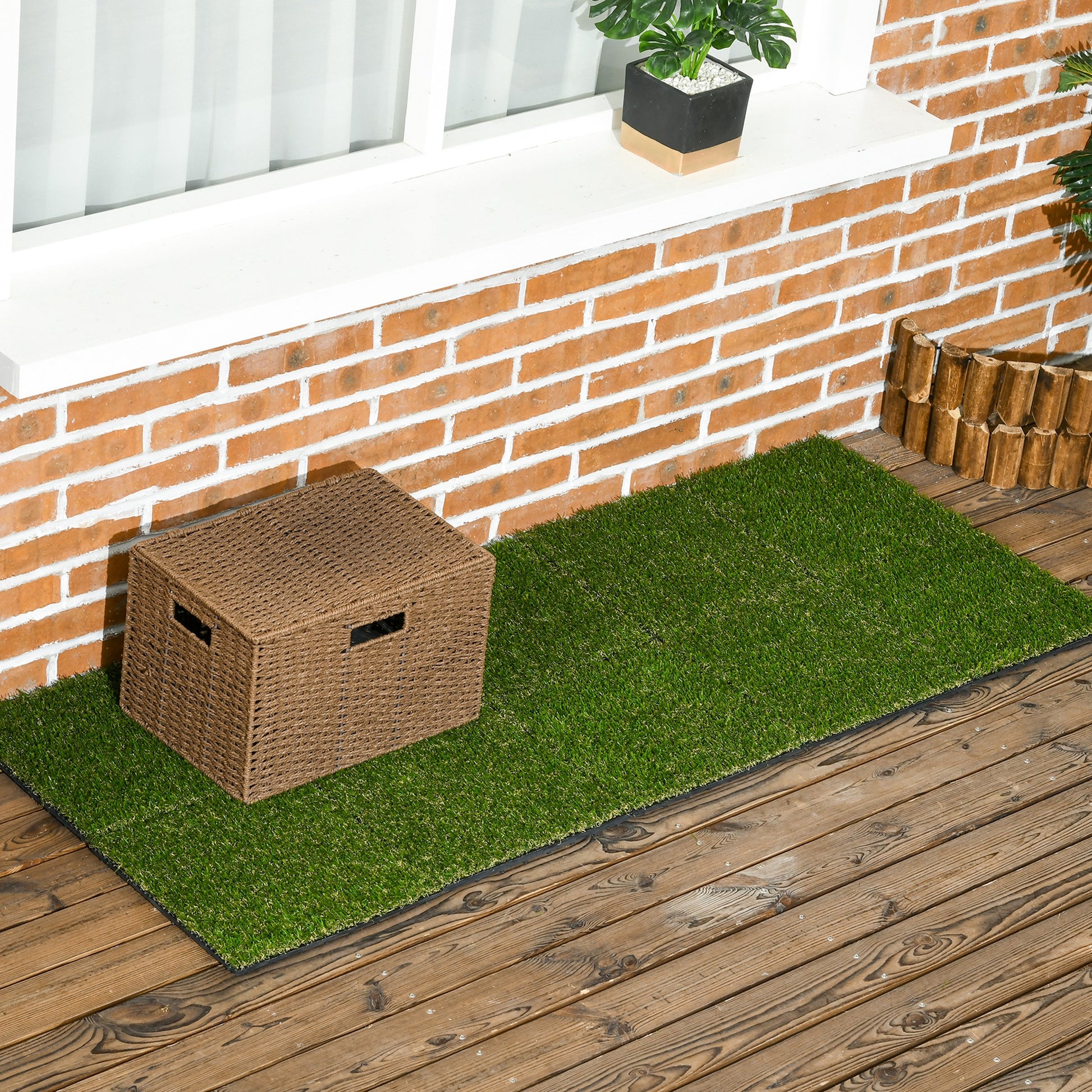 10-Piece Artificial Grass Turf 30x30 cm Lawn Rug with 20 mm Grass Height Anti-UV Synthetic Grass for Garden Patio Balcony Dark Green