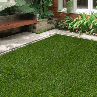 10-Piece Artificial Grass Turf 30x30 cm Lawn Rug with 20 mm Grass Height Anti-UV Synthetic Grass for Garden Patio Balcony Dark Green